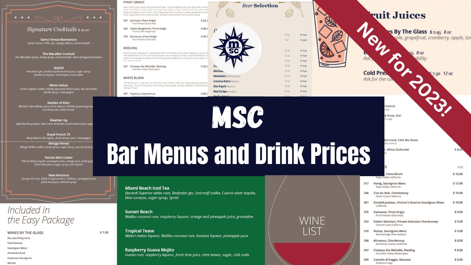 msc cruises drinks price list