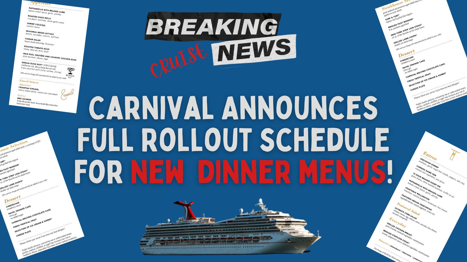 Carnival Announces Full Rollout Schedule for NEW Dinner Menus! · Prof
