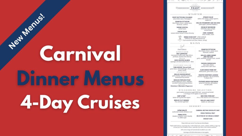 Carnival 4 Night Dinner Menus · Prof. Cruise, Ship Tour, Cruise