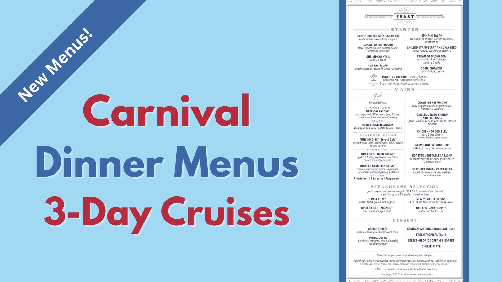 Carnival 3 Day Dinner Menus · Prof. Cruise, Ship Tour, Cruise Vacation