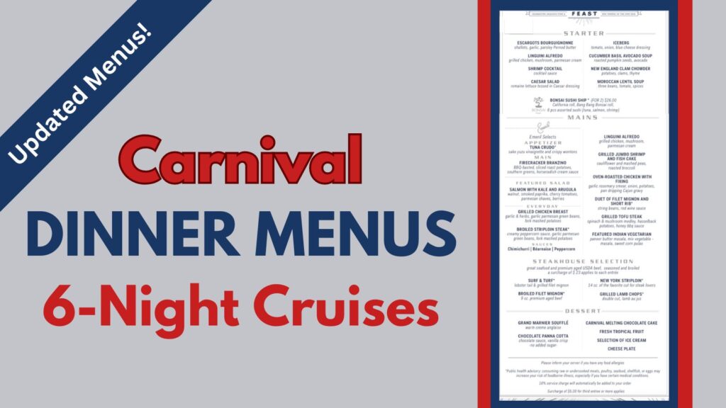 Carnival 6 Night Dinner Menus (updated) · Prof. Cruise, Ship Tour ...